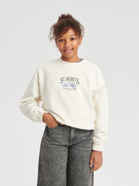 Sinsay Girl's Off White Sweatshirt With A Print | Sinsay In Lebanon