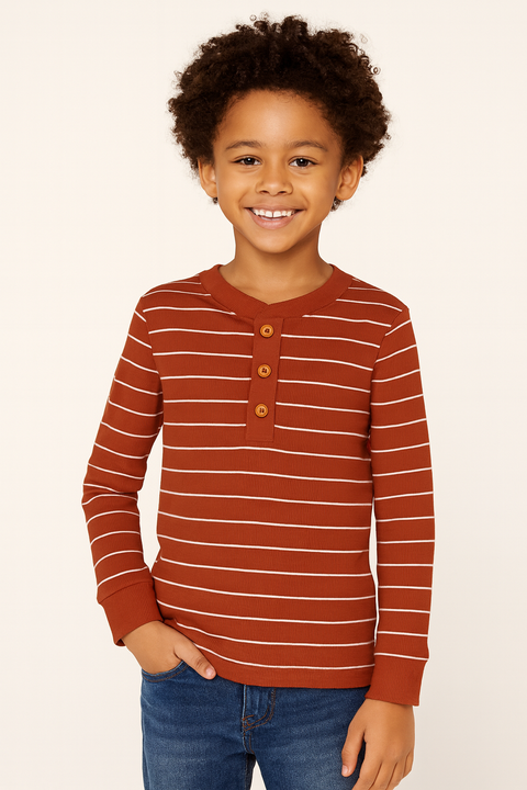 POMPdeLUX Boy's Multicolor Striped Honolulu Henley Long-Sleeve Blouse |POMPdeLUX in Lebanon