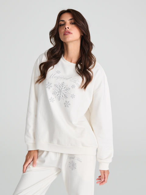 Sinsay Women's Cream Printed Crew Neck Long Sleeve Sweatshirt|Sinsay In Lebanon