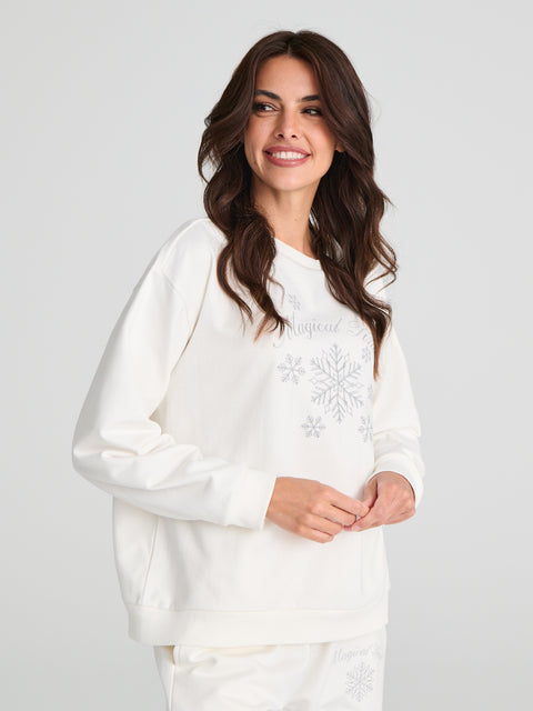 Sinsay Women's Cream Printed Crew Neck Long Sleeve Sweatshirt|Sinsay In Lebanon