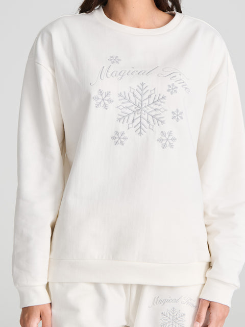 Sinsay Women's Cream Printed Crew Neck Long Sleeve Sweatshirt|Sinsay In Lebanon
