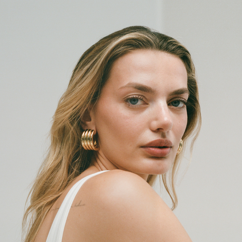 Aria Gold Women's Gold Ribbed Hoop Earrings | Aria Gold In Lebanon