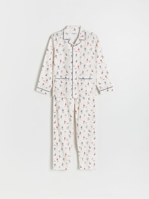 Reserved Boy's Off White All Over Printed Christmas Pajama Set 2pcs | Reserved In Lebanon