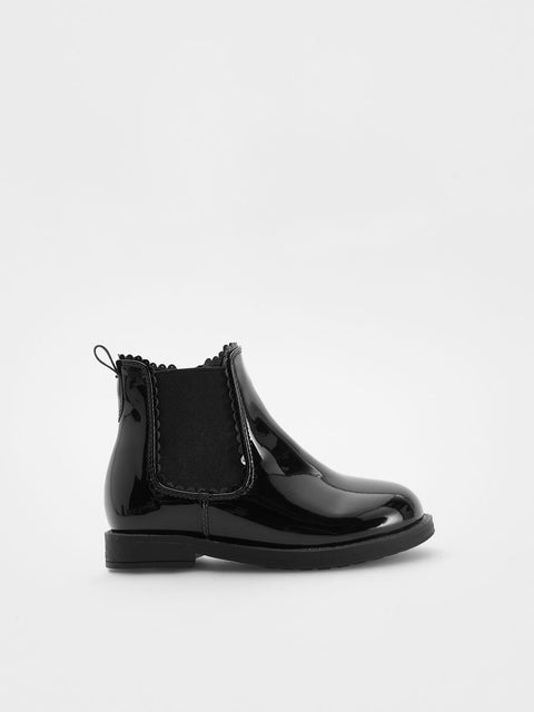 Reserved Girl's Black Faux Patent Leather Ankled Boots |Reserved In Lebanon