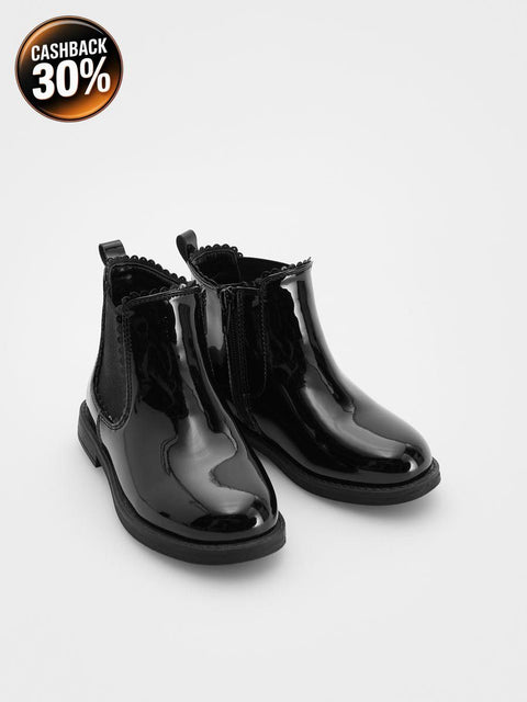 Reserved Girl's Black Faux Patent Leather Ankled Boots |Reserved In Lebanon