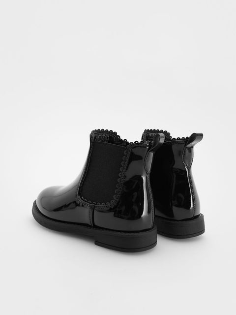 Reserved Girl's Black Faux Patent Leather Ankled Boots |Reserved In Lebanon