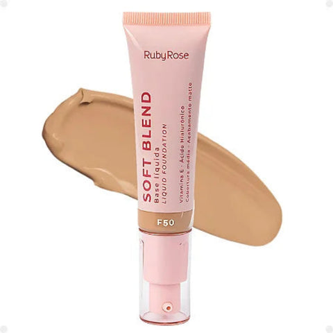 Ruby Rose Soft Blend foundation tube with beige color swatch on a white background