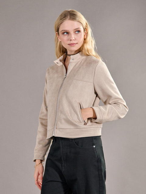 Sinsay Women's Beige Faux Suede Biker Jacket|Sinsay In Lebanon
