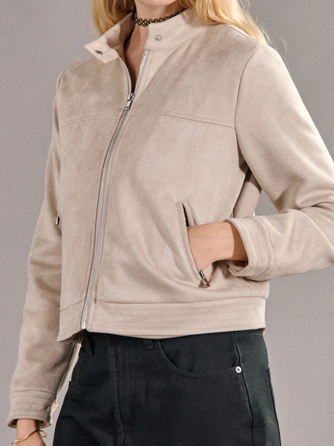 Sinsay Women's Beige Faux Suede Biker Jacket|Sinsay In Lebanon