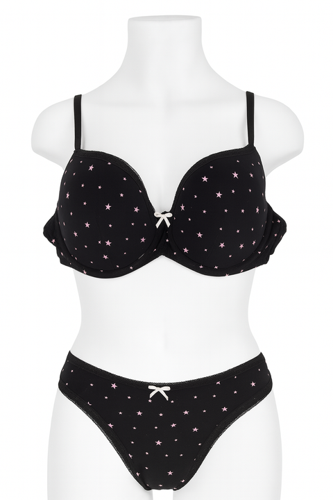 Demar Women's Black Viscose Standard Stars 2 Piece Lingerie Set | Demar In Lebanon