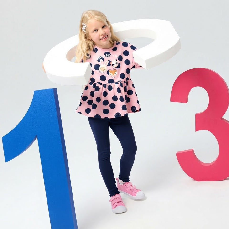Sinsay Girl's Pink & Navy Long Sleeve Crew Neck 2-Piece Set
