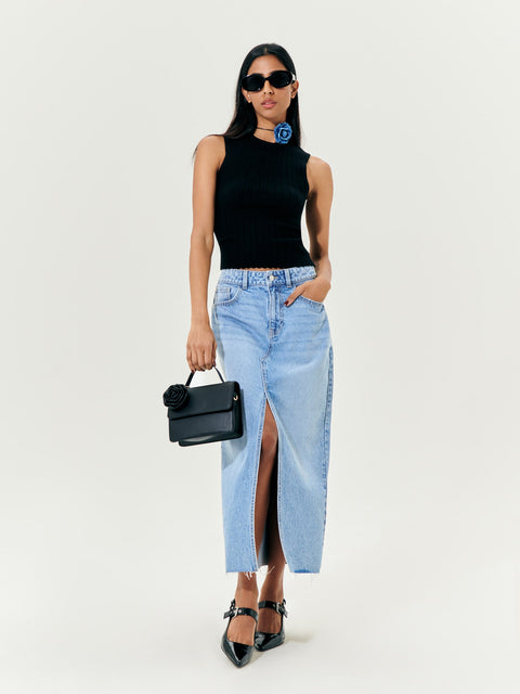 Sinsay Women's Blue Split Denim Midi Skirt|Sinsay In Lebanon