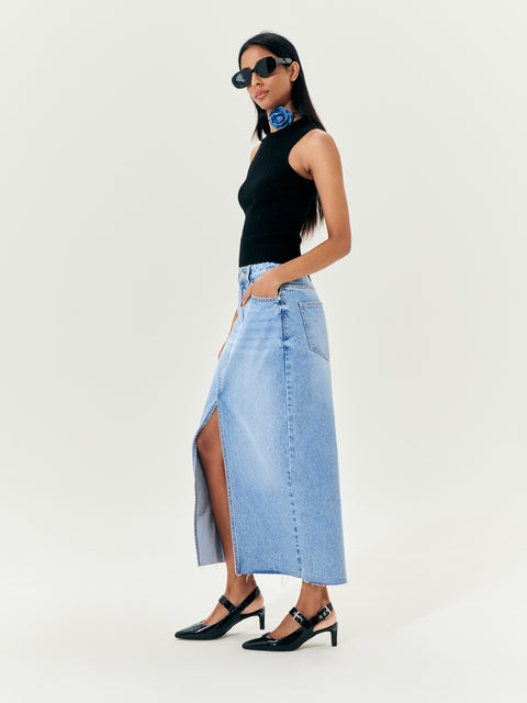 Sinsay Women's Blue Split Denim Midi Skirt|Sinsay In Lebanon