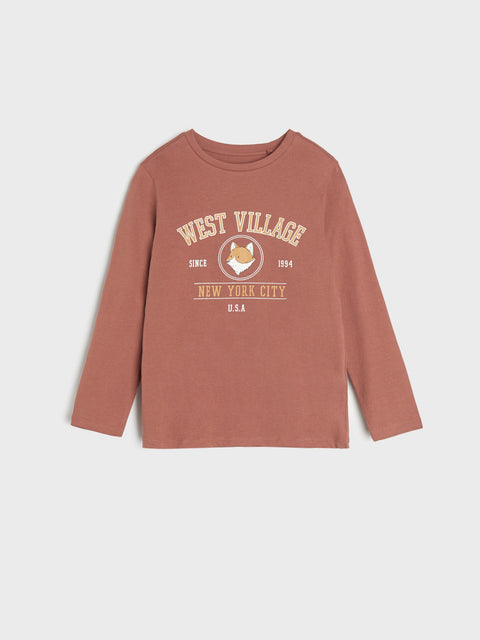 Sinsay Boy's Brown Long Sleeve With Decorative Print Cotton Blouse | Sinsay In Lebanon