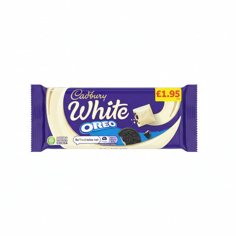 Cadbury White Oreo packaging on a white background