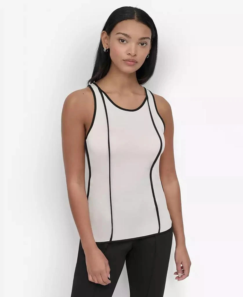 Dkny Women's Ivory & Black Petite Contrast Trim Tank Top Sleeveless Blouse | Dkny In Lebanon