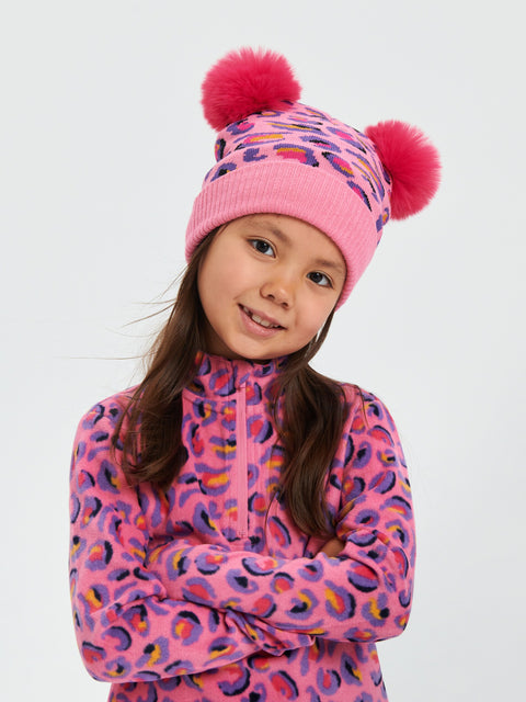 Sinsay  Girls' Pink Leopard Print Double Pom-Pom Beanie | Sinsay in Lebanon