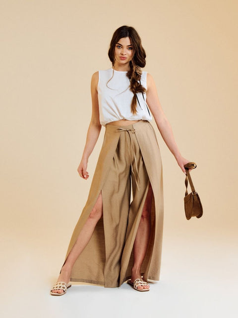 Sinsay Women's Dark Beige Deep Slits Trousers | Sinsay In Lebanon