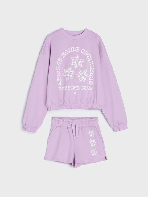 Sinsay Girl's Light Purple Sweatshirt And Shorts Set | Sinsay In Lebanon