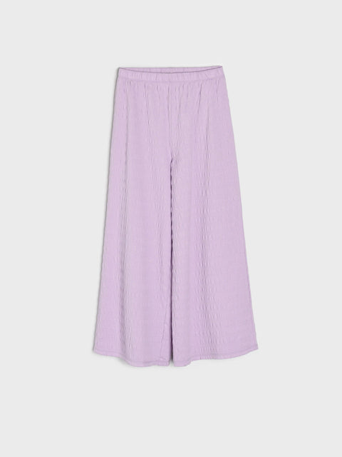 Lavender wide-leg pants on a light gray background