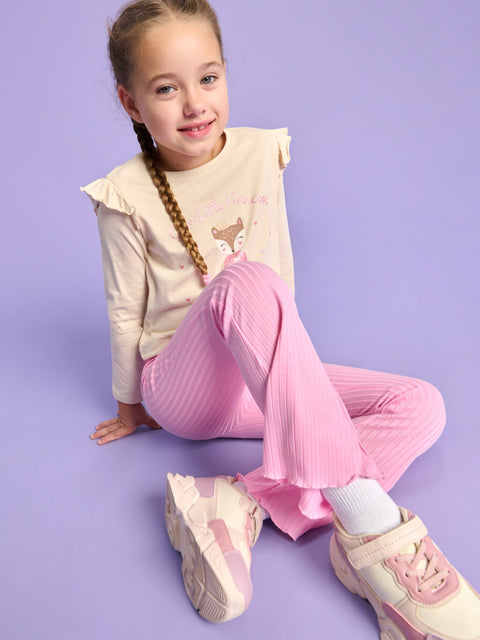 Sinsay Girl's Pink Ribbed Flare Trousers | Sinsay In Lebanon