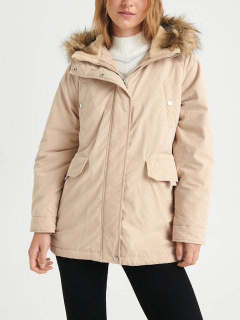 Sinsay Women's Beige Hooded Parka Jacket | Sinsay In Lebanon