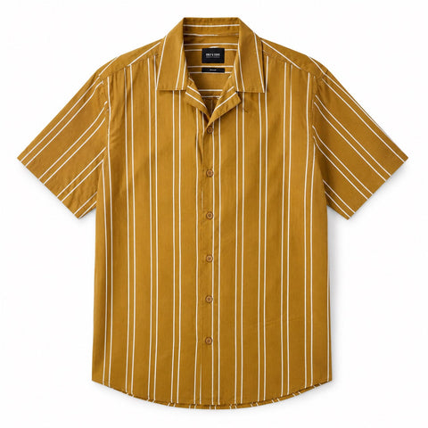 Only & Sons Men's Ochre and White Vertical Striped Short-Sleeve Shirt | Only & Sons in Lebanon