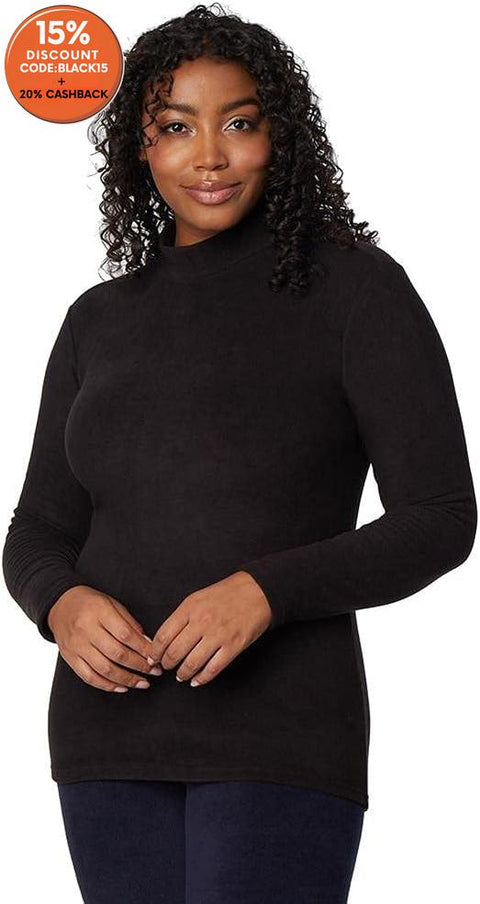 32 Degrees Women's Black Heavyweight Baselayer Mock Neck Long Sleeve Blouse |32 Degrees In Lebanon