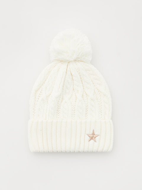 Reserved Baby Girl's White Beanie With Pom Pom | Reserved In Lebanon