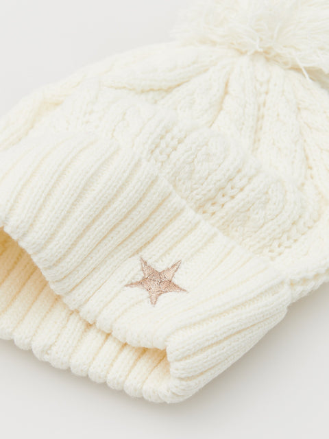 Reserved Baby Girl's White Beanie With Pom Pom | Reserved In Lebanon