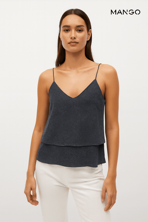 Mango Women's Navy Blue Polka Dot Sleeveless Blouse| Mango in Lebanon