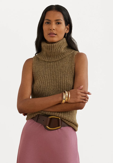 Lauren Ralph Lauren Women's Khaki Wool Blend Sleeveless Turtleneck Sweater | Lauren Ralph Lauren In Lebanon