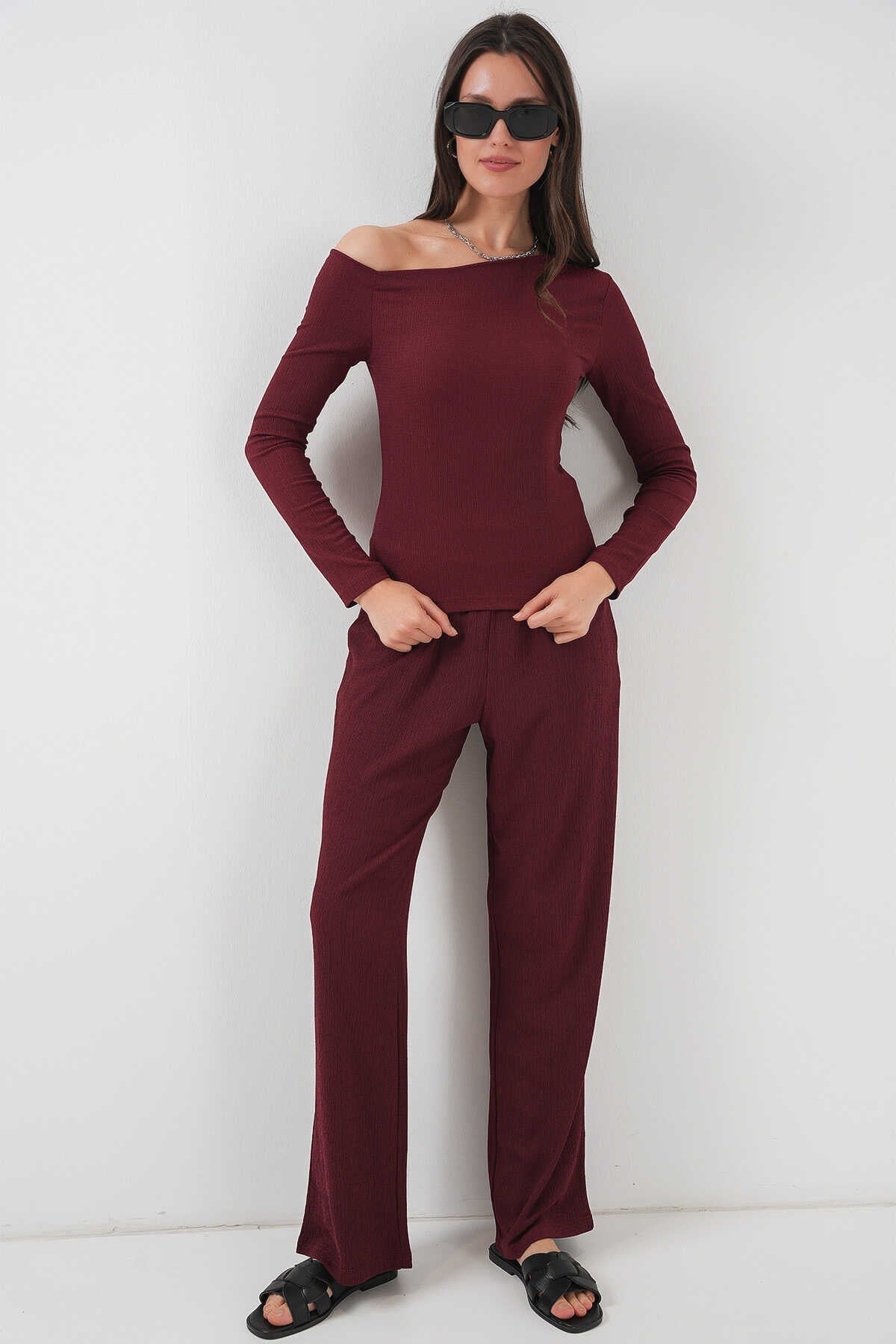 Bigdart women's Burgundy Off Shoulder Bottom Top Set | Bigdart In Lebanon
