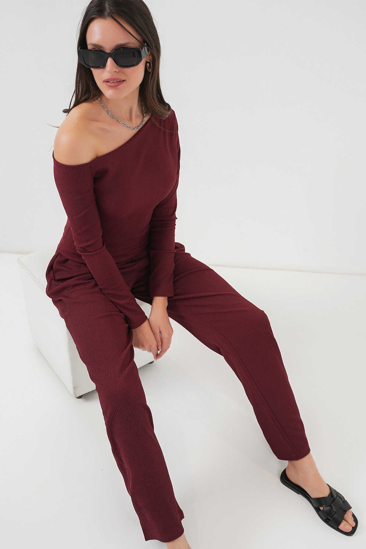 Bigdart women's Burgundy Off Shoulder Bottom Top Set | Bigdart In Lebanon