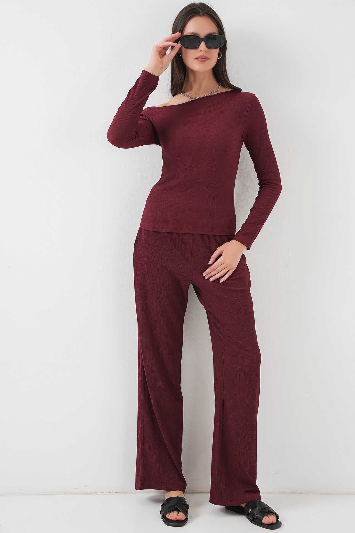 Bigdart women's Burgundy Off Shoulder Bottom Top Set | Bigdart In Lebanon