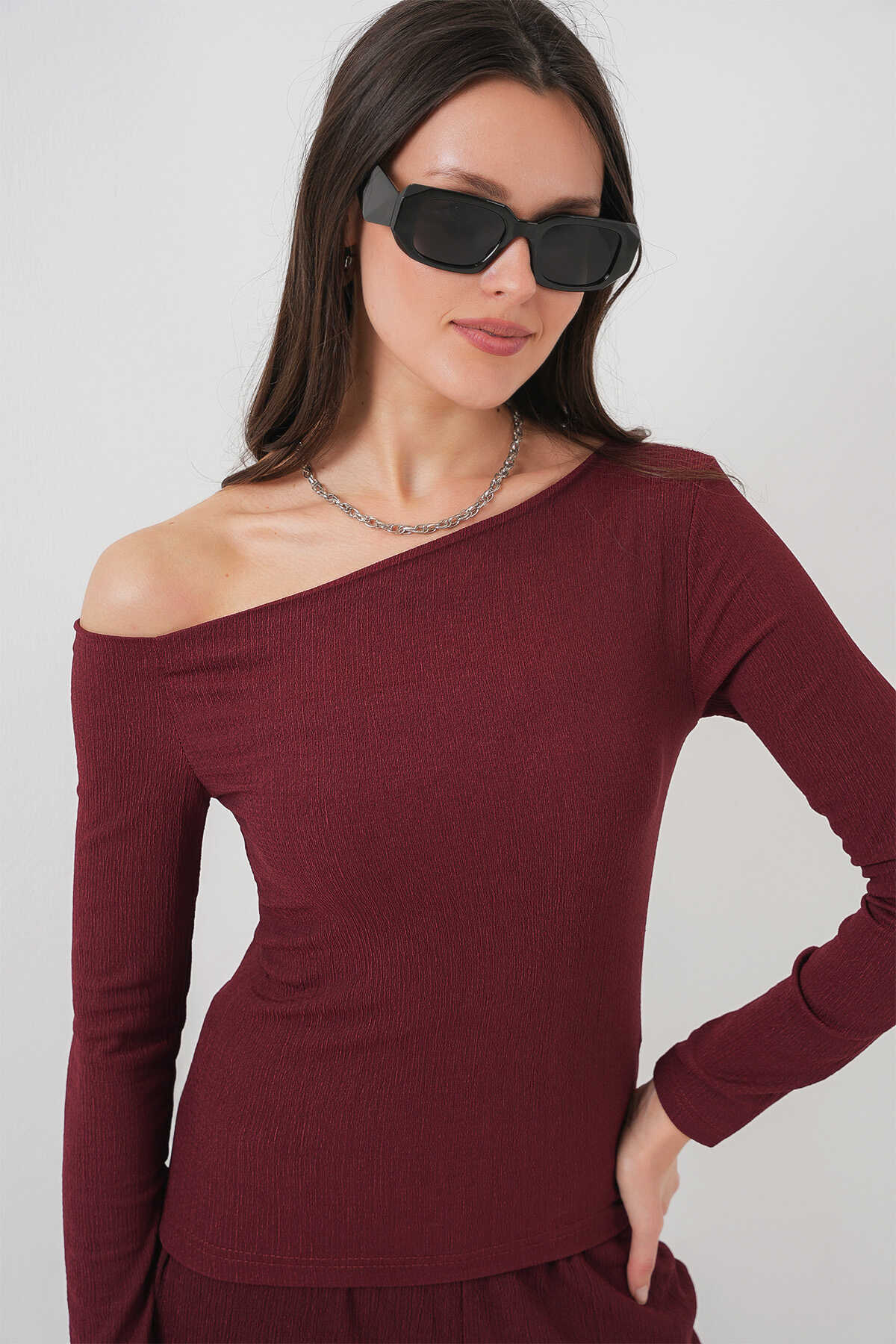 Bigdart women's Burgundy Off Shoulder Bottom Top Set | Bigdart In Lebanon