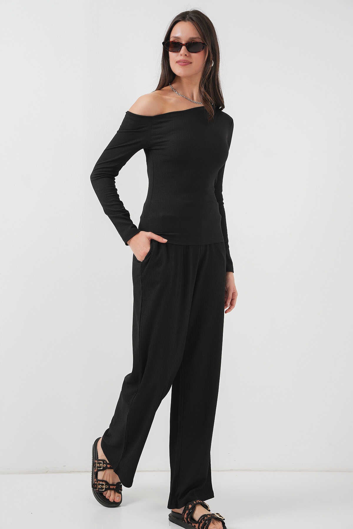 Bigdart women's Black Off Shoulder Bottom Top Set | Bigdart In Lebanon