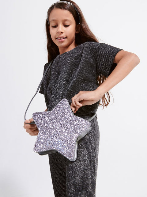 Reserved Girl's Silver Star-Shaped Glitter Bag |Reserved In Lebanon