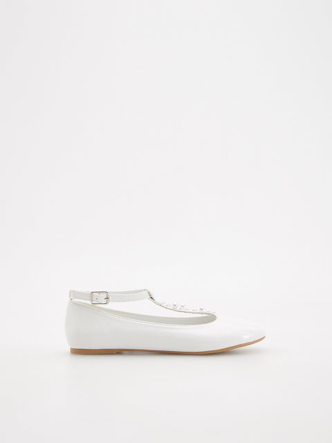 Reserved Women's White Pearl-Embellished Ballerinas Casual Shoes | Reserved In Lebanon