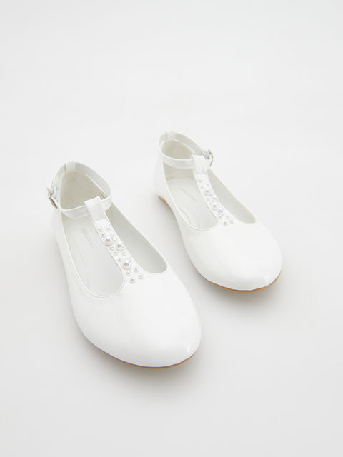 Reserved Women's White Pearl-Embellished Ballerinas Casual Shoes | Reserved In Lebanon