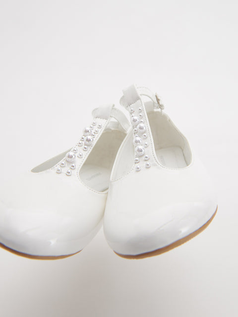 Reserved Women's White Pearl-Embellished Ballerinas Casual Shoes | Reserved In Lebanon