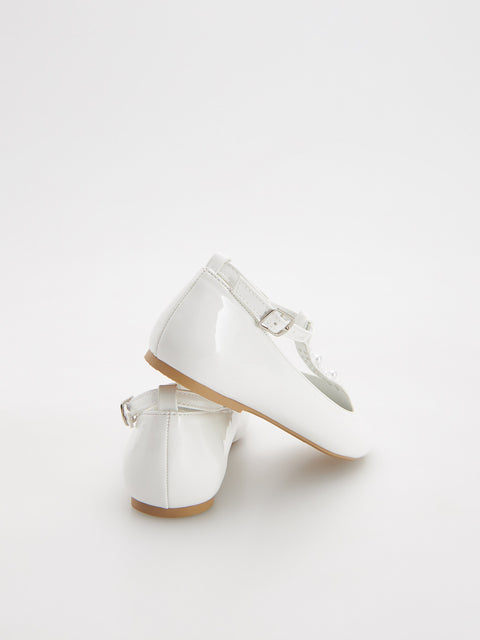 Reserved Women's White Pearl-Embellished Ballerinas Casual Shoes | Reserved In Lebanon