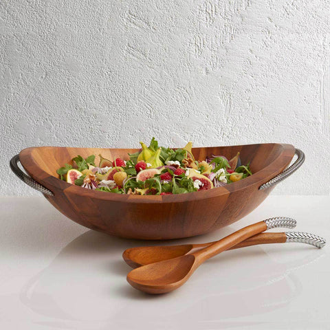 Nambe Brown Acacia Wood Braid Salad Bowl | Nambe In Lebanon
