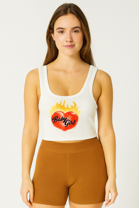 Forever 21 Women's White Ribbed Printed Crop Top  |Forever 21 In Lebanon