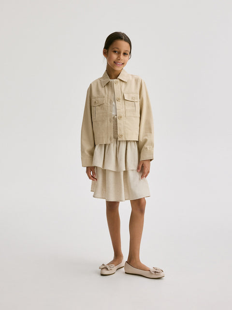 Reserved Girl's Beige Linen Rich Cropped Jacket | Reserved In Lebanon