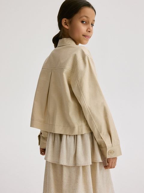 Reserved Girl's Beige Linen Rich Cropped Jacket | Reserved In Lebanon
