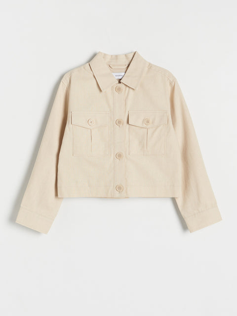 Reserved Girl's Beige Linen Rich Cropped Jacket | Reserved In Lebanon