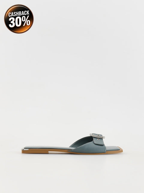 Reserved Women's Grey Leather flip-flops With A Decorative Buckle | Reserved In Lebanon