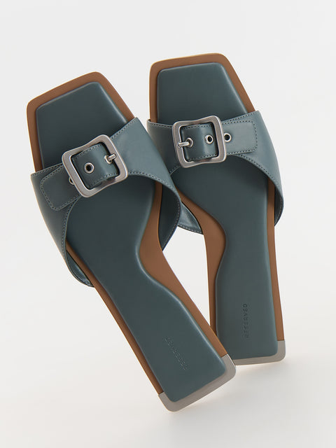 Reserved Women's Grey Leather flip-flops With A Decorative Buckle | Reserved In Lebanon