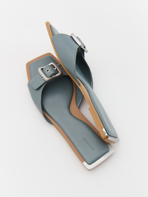 Reserved Women's Grey Leather flip-flops With A Decorative Buckle | Reserved In Lebanon